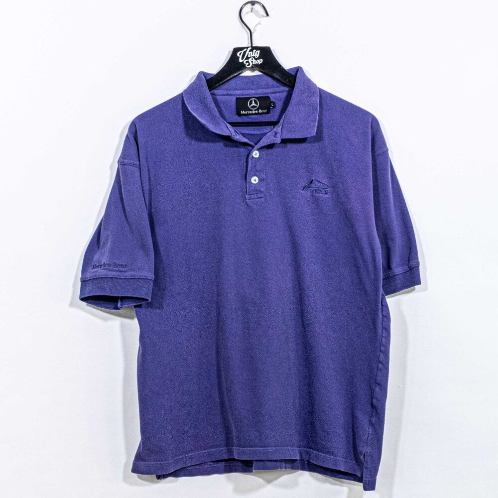 VTG Mercedes Benz CLK Polo Shirt Large L Sun Faded Blue Y2K Boxy Car Tee 00s